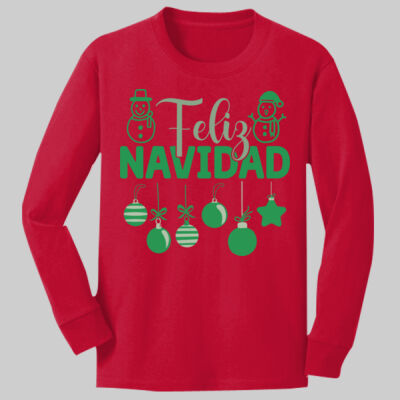 Youth Long Sleeve Shirt - Winter Holidays - Feliz Festive - Green Thumbnail